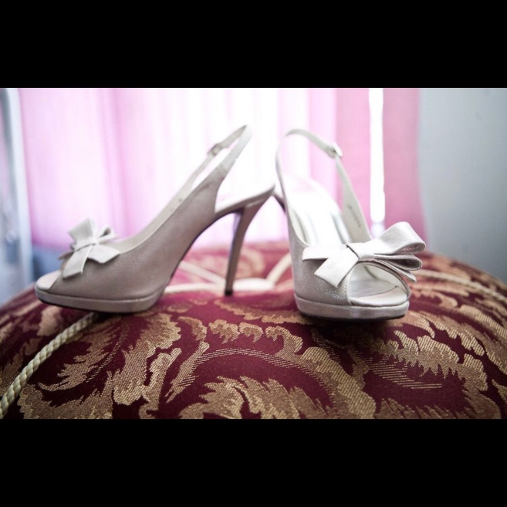 Stuart Weitzman Silver Peep Toe Sling back Heels